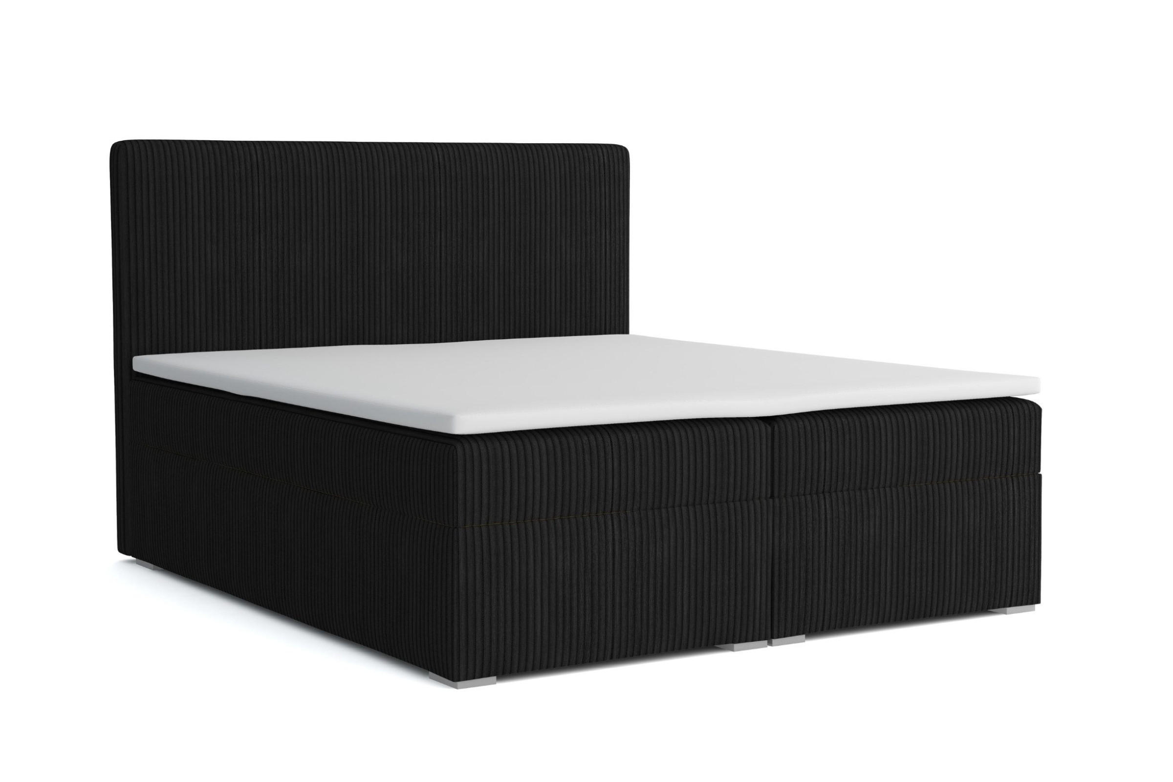BOXBETT LOFT IV 200/200 Cord Schwarz mit Bonell-Federkernmatratzen H3 - Schwarz, Holz/Holzwerkstoff (200/200cm) - Deine Möbel 24