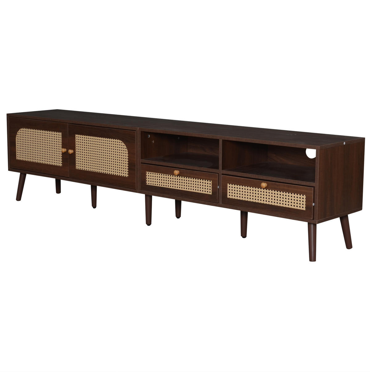 TV-ELEMENT mit 2 Rattantüren und 2 Schubladen 200 cm Braun - Braun, Holzwerkstoff (37/49.5/200cm) - Beauniv