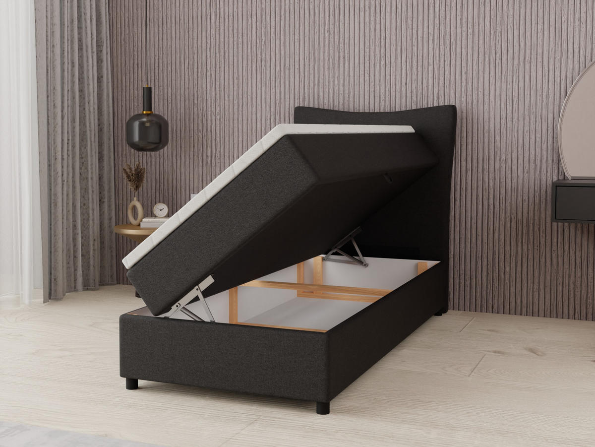 BOXBETT Nevada 90x200 cm Polsterbett mit hochwertiger Bonell-Matratze und Topper - Anthrazit - Dunkelgrau, Holz (90/200cm) - Panda Möbel