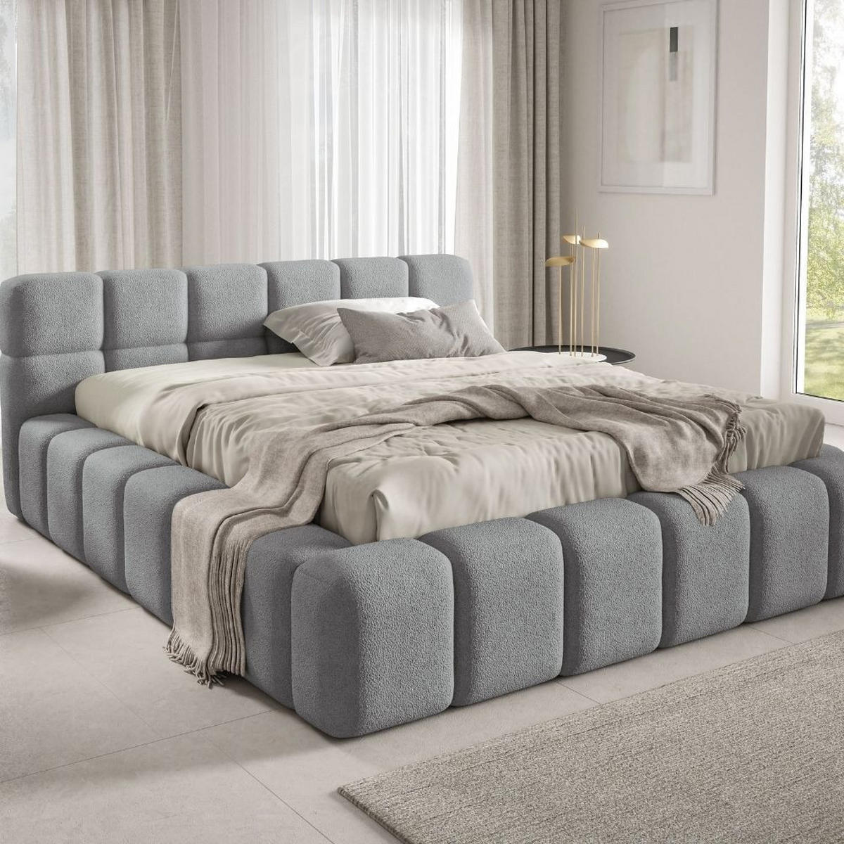 POLSTERBETT NUBO PREMIUM 180x200 cm mit Bettkasten – Stoff QUELLE 83 - Grau, Holz (180/200cm) - Dekori_Interiors