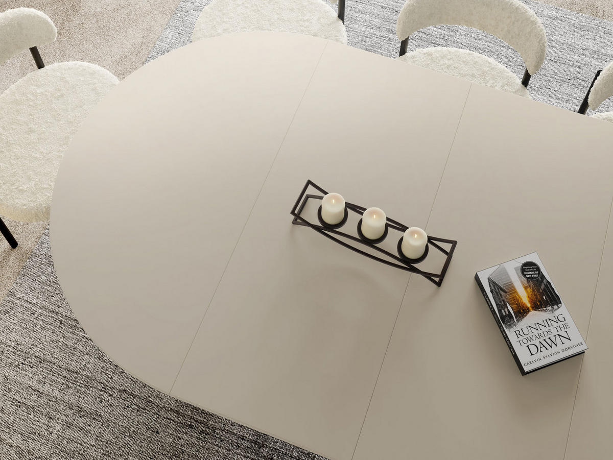 ESSTISCH Naro rund ausziehbar mit Weißem Lamellen-Metallgestell, Beige Cashmere 120-200/120/76 cm - Beige/Weiß, Holzwerkstoff/Metall (120/120/76cm) - WFL GROUP