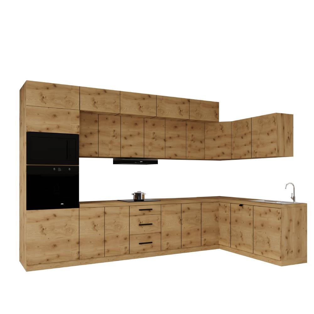 WINKELKÜCHE 360cm x 200cm- Langen KL10-M360 - in Artisan Eiche - Eiche Artisan, Holz/Metall (560/248/58cm)