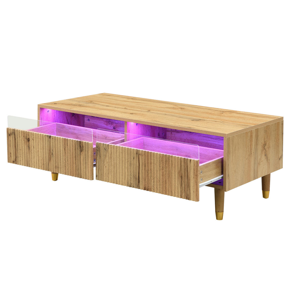 COUCHTISCH 110/50/40 cm mit 7-farbiger LED-Beleuchtung und 2 Schubladen - Naturfarben, Holzwerkstoff (110/50/40cm) - OKWISH