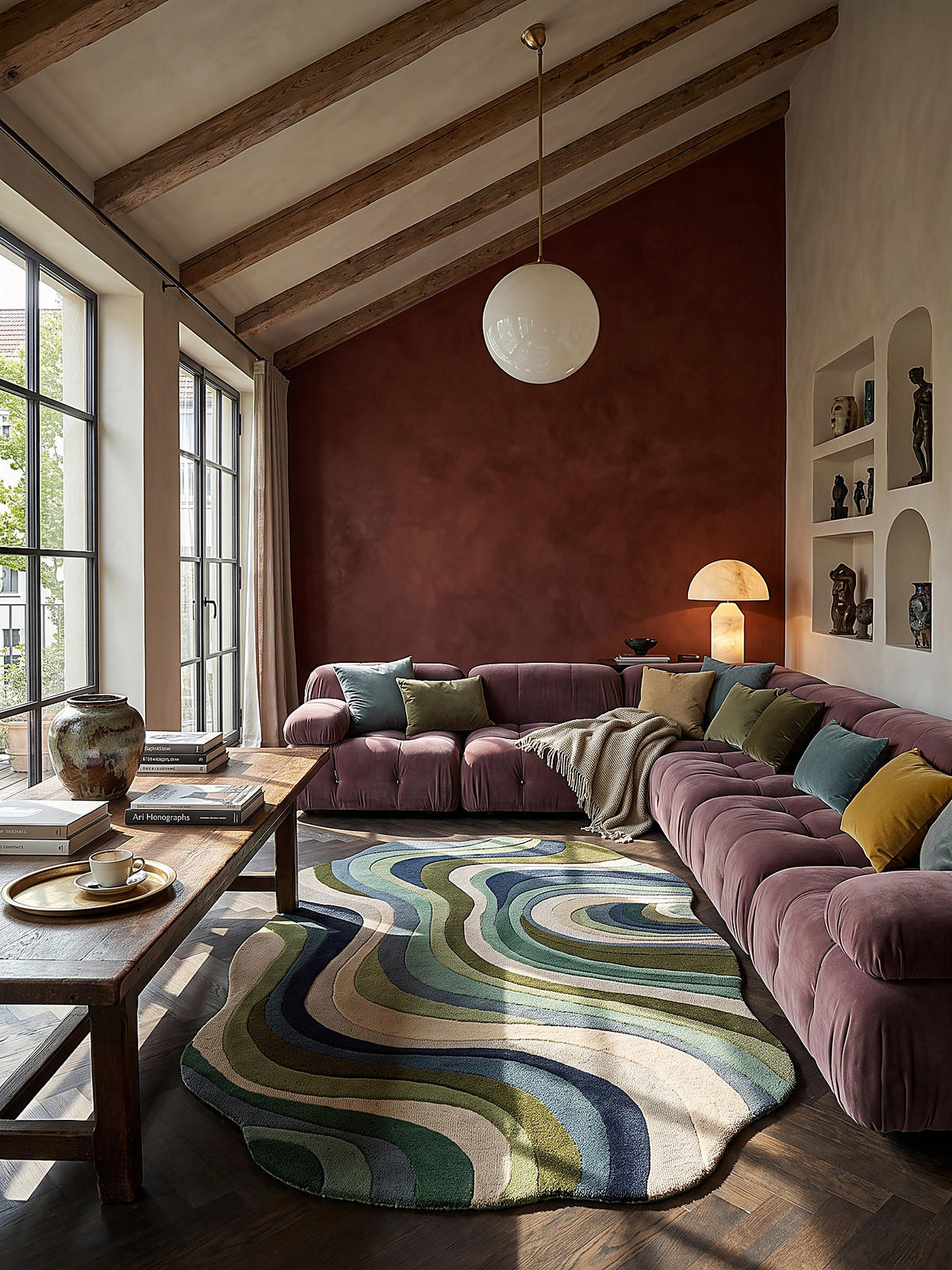 TEPPICH aus Wolle, handgetuftet, EFFRA, in Erdtöne-Grün, Wellen-Swirl, 200 x 290 cm - Grün, Textil (200/290cm) - KADIMA DESIGN