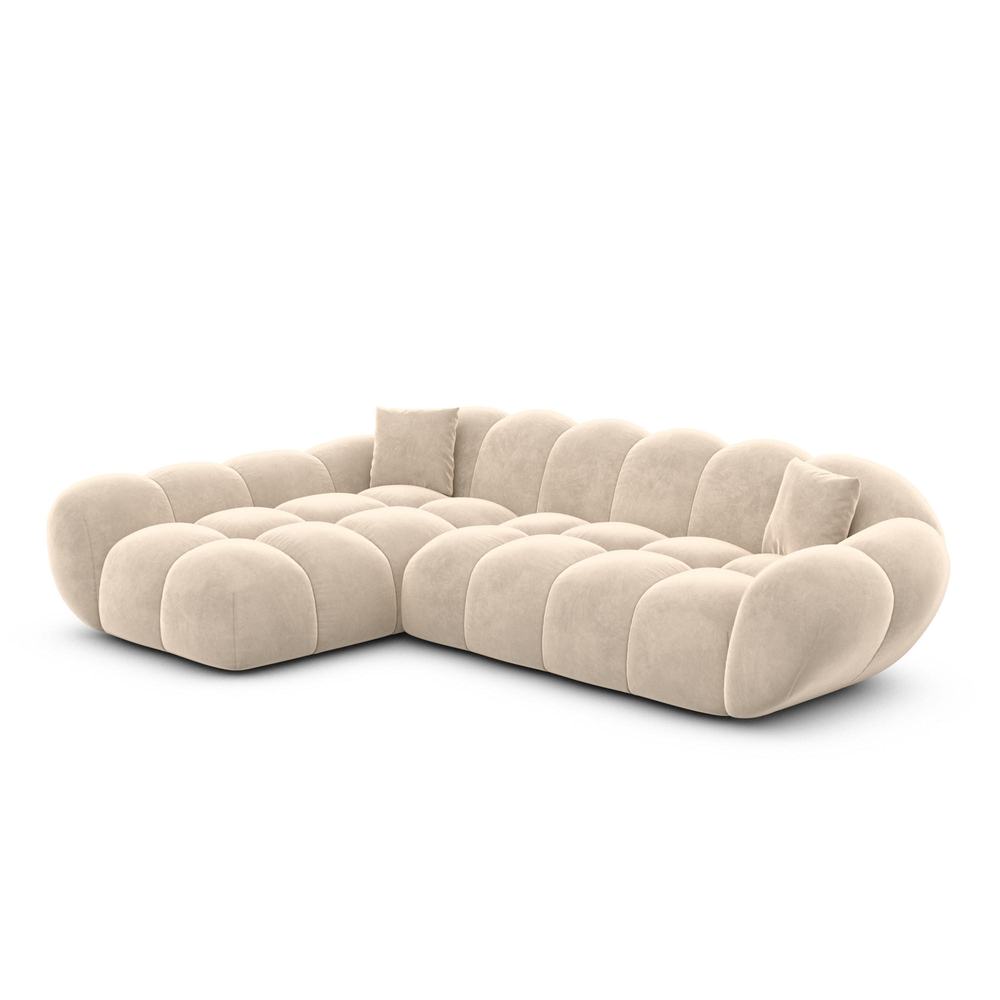 ECKSOFA Liva Creme Samtstoff L-Form Links - Creme, Textil (265/160cm) - VAROYAL