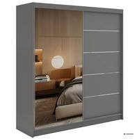 SCHWEBETÜRENSCHRANK 200 - SKORIA - Grau mit Spiegel - Alufarben/Grau, Holzwerkstoff/Metall (200/216/61cm) - MKS
