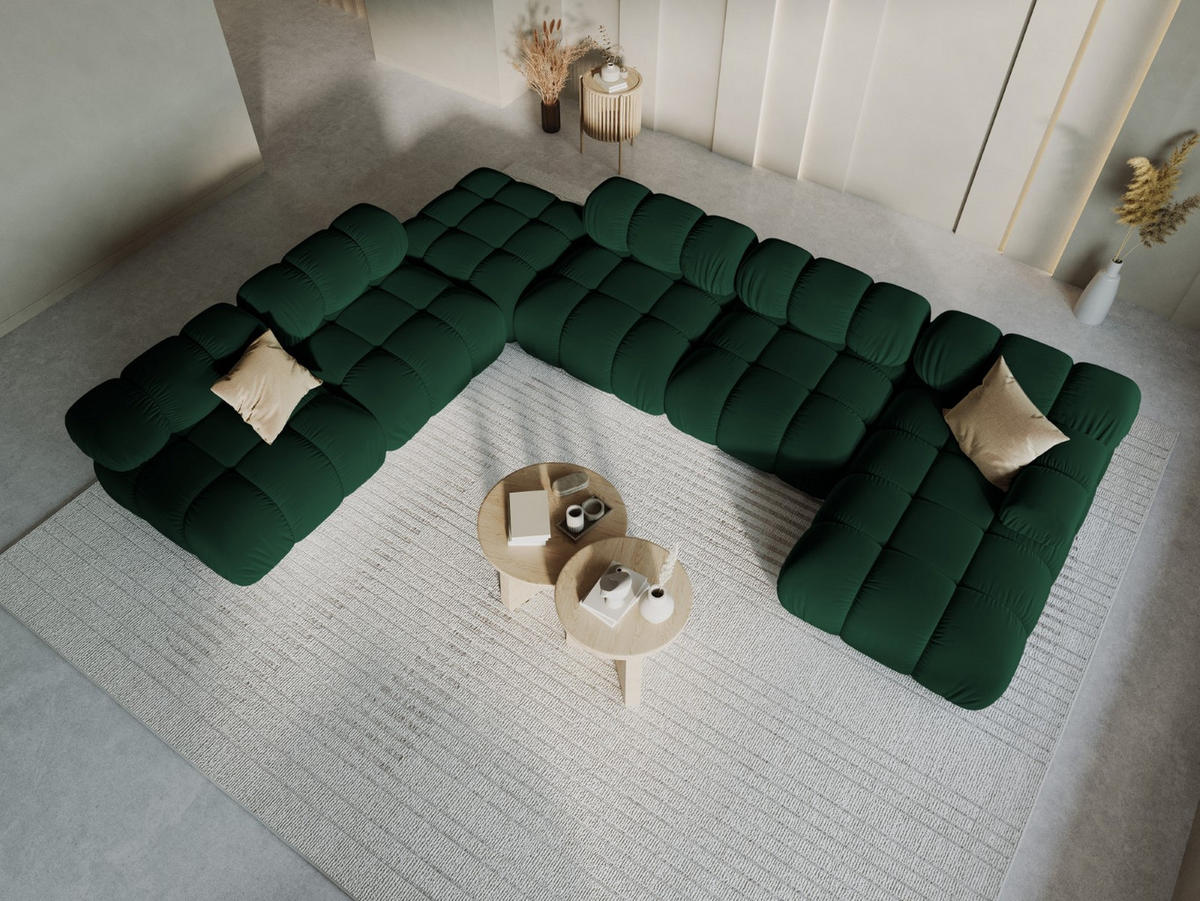 MODULARES-PANORAMASOFA links Bellis aus Samt flaschengrün 7 Sitzplätze - Grün, Textil (282/63/379cm) - Micadoni