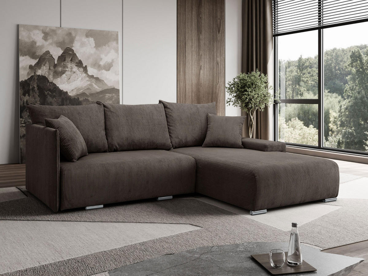 ECKSOFA Lauren L- Form 246 x 188 cm, 4 Sitzer, Bettzeugablage, Sofa, Eckcouch, Cord, rechte Seite, braun - Braun, Kunststoff (246/188cm) - Margaret Hadas24