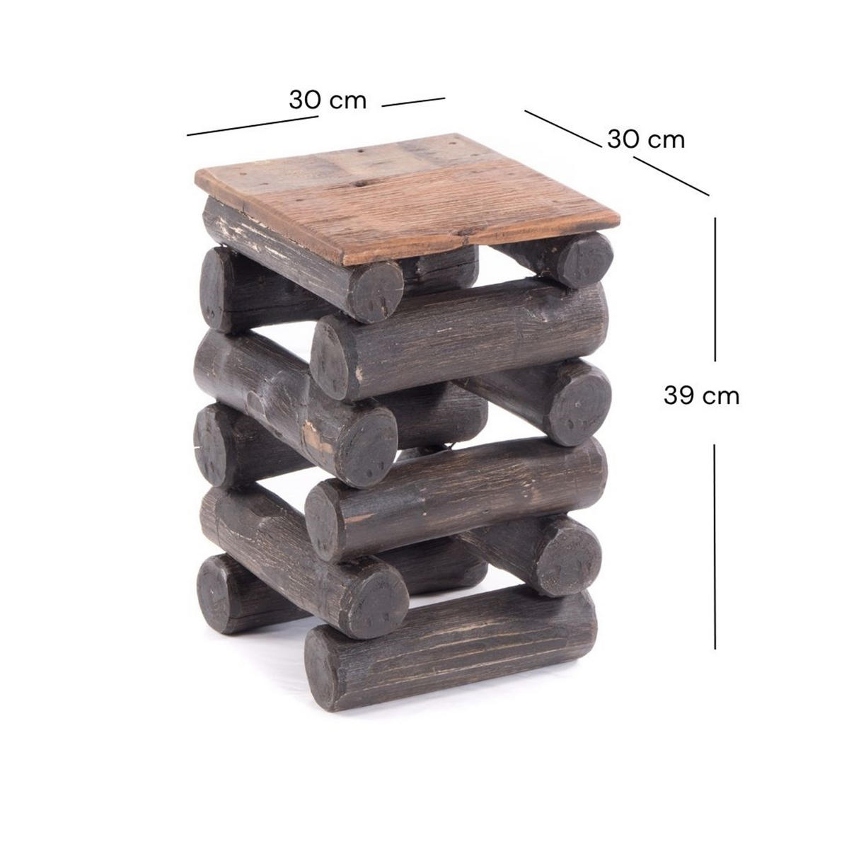 HOCKER BLOCK 38 Teak Recyclingholz massiv 04 schwarz-natur - Graubraun, Holz (30/39/30cm) - DESIGN DELIGHTS