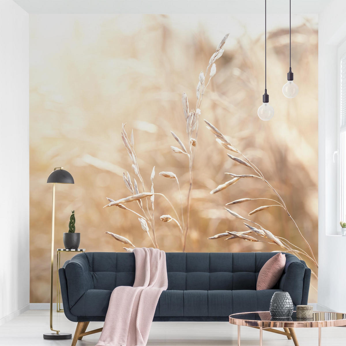 FOTOTAPETE Gräser im Sonnenschein 288/288 cm - Eichefarben, Papier (288/288cm) - Bilderwelten