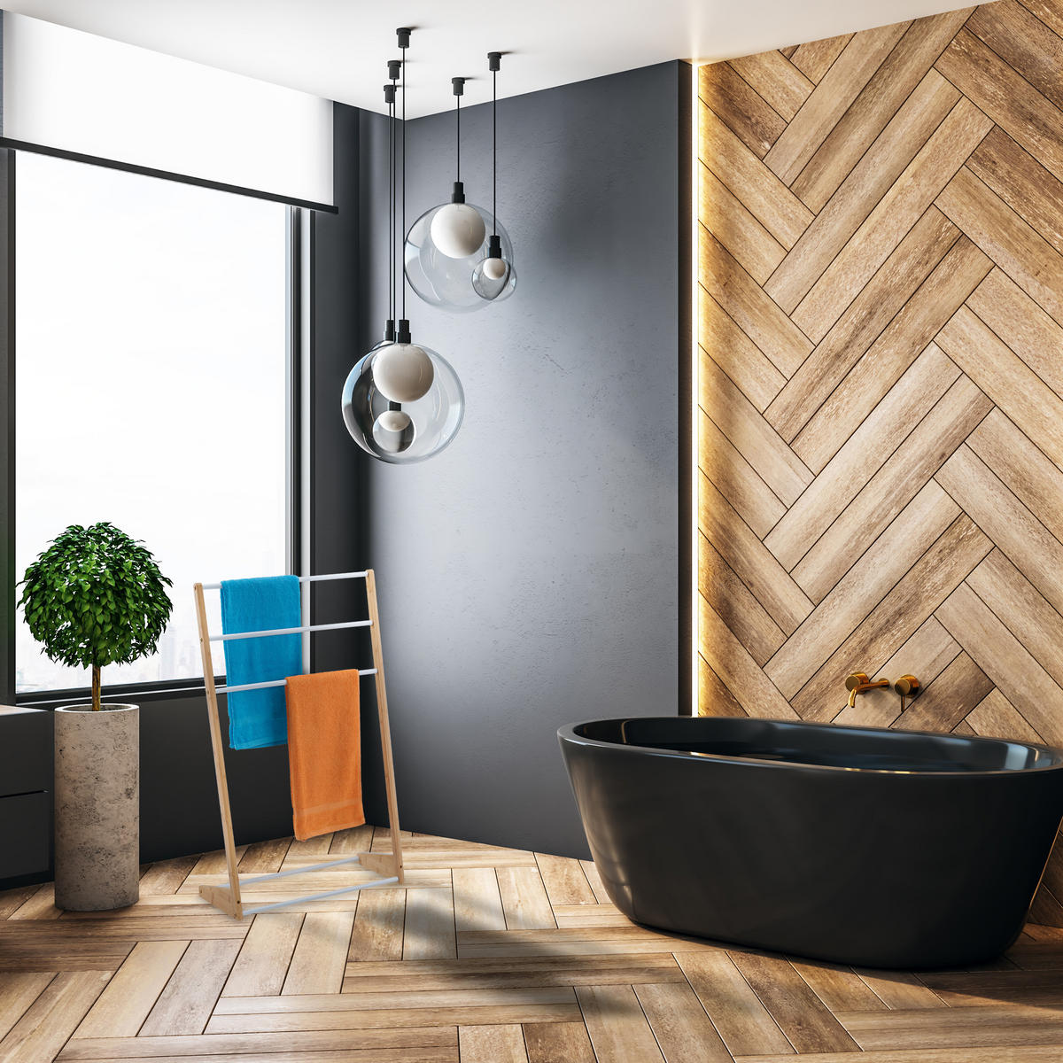 HANDTUCHHALTER - Multicolor, Holz/Metall (62/98/30cm) - Relaxdays