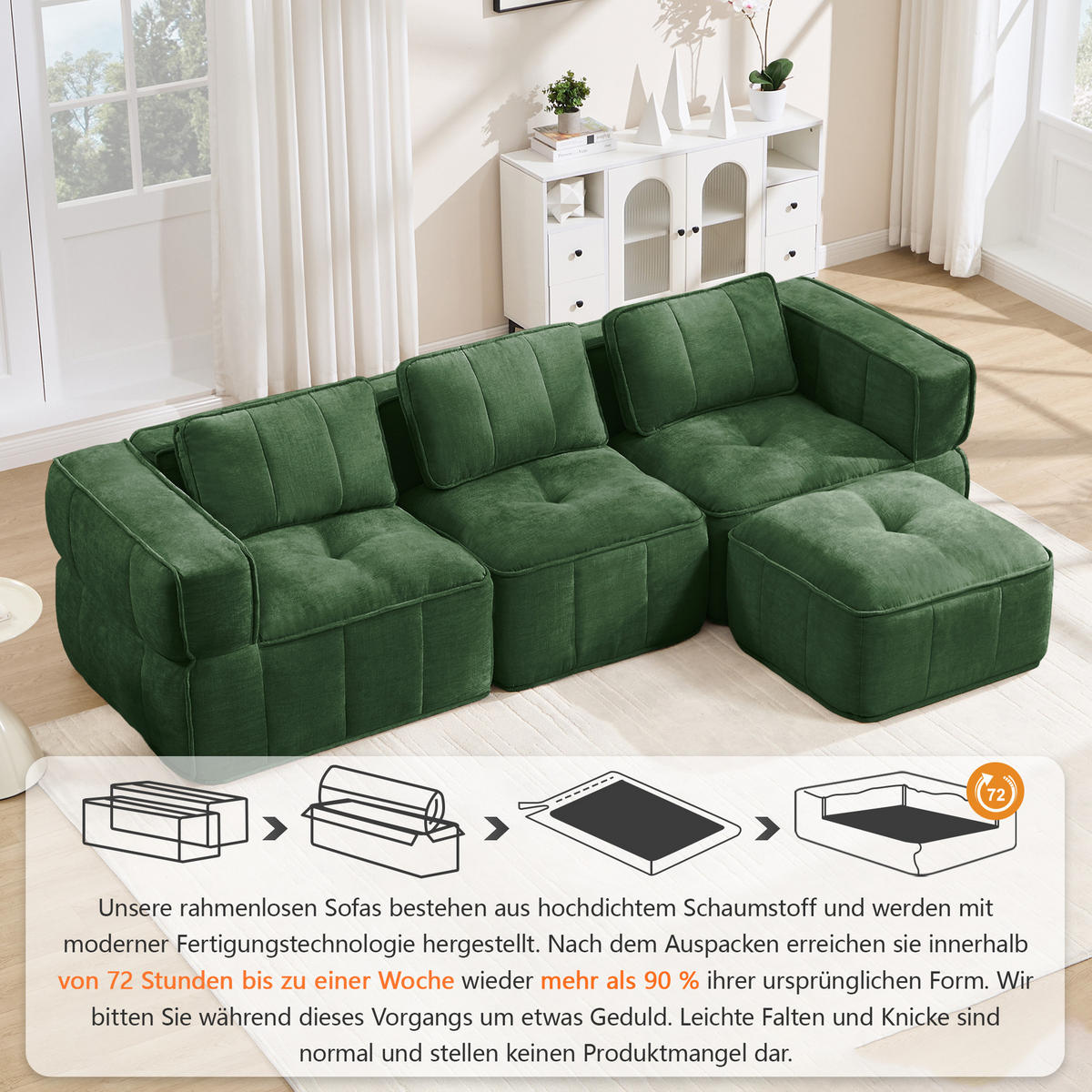 ECKSOFA 271/162/67 cm Grün mit 1 Fußhocker - Grün, Textil (271/162cm) - Oxeza