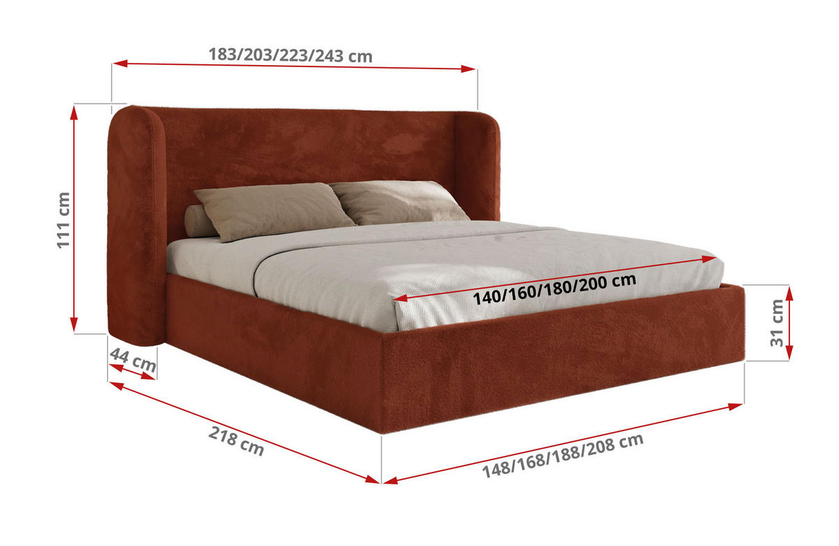 POLSTERBETT EMORA CLASSIC 200/200 - Orange Plüsch - ohne Matratze - Orange, Textil (200/200cm) - MKS