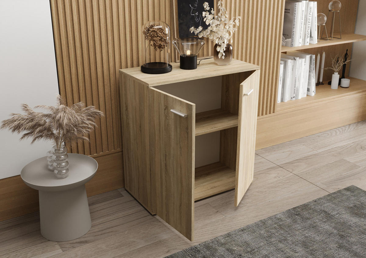 KOMMODE London LMK 2D mit 2 Türen, Sideboard in Farbe: Hellbraun, Größe: 71 x 75 x 35 cm - Hellbraun, Holzwerkstoff (71/75/35cm) - O-Sofa