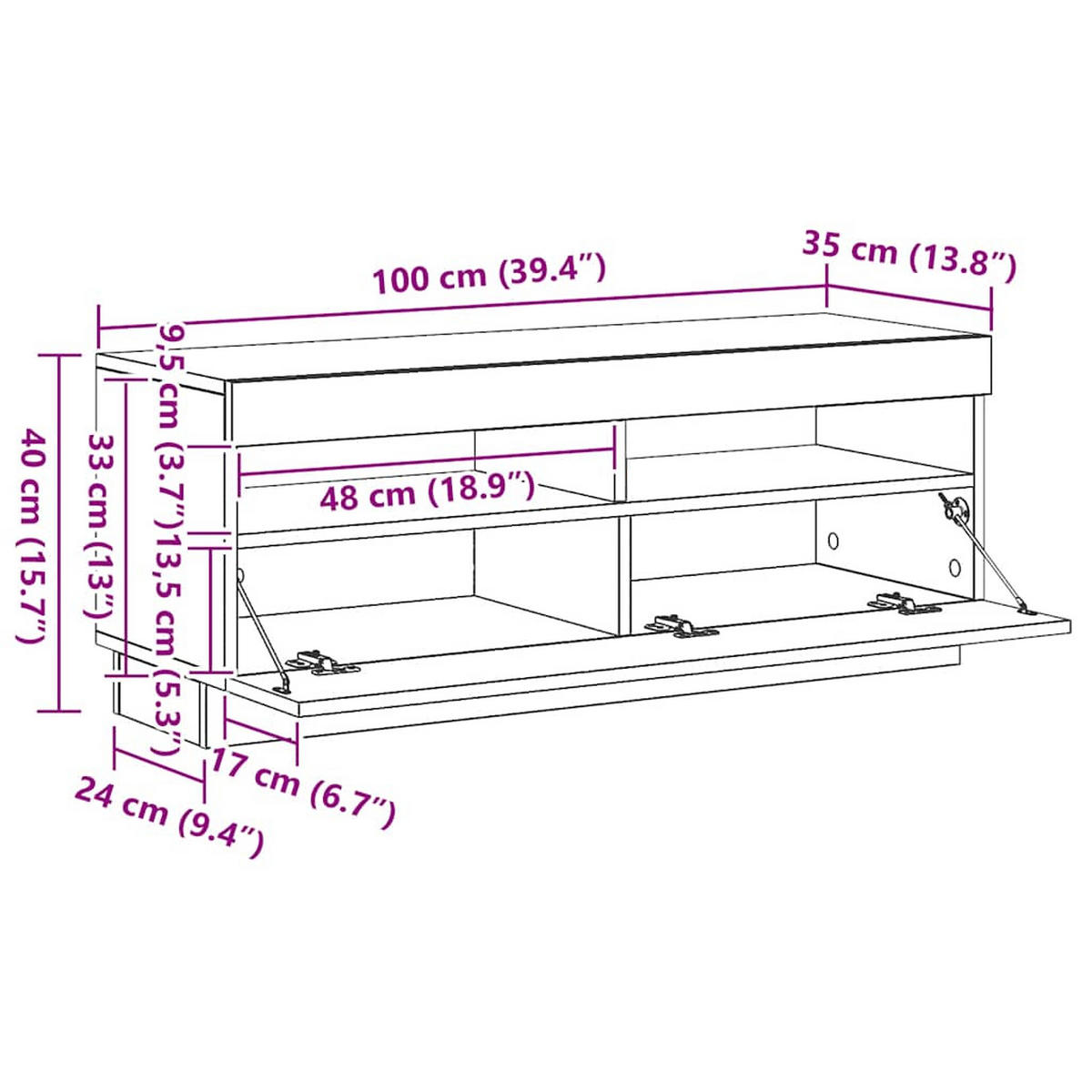 LOWBOARD mit Led-Leuchten 100/35/40 cm aus Holzwerkstoff in Weiß - Weiß, Holz (100/40/35cm) - vidaXL