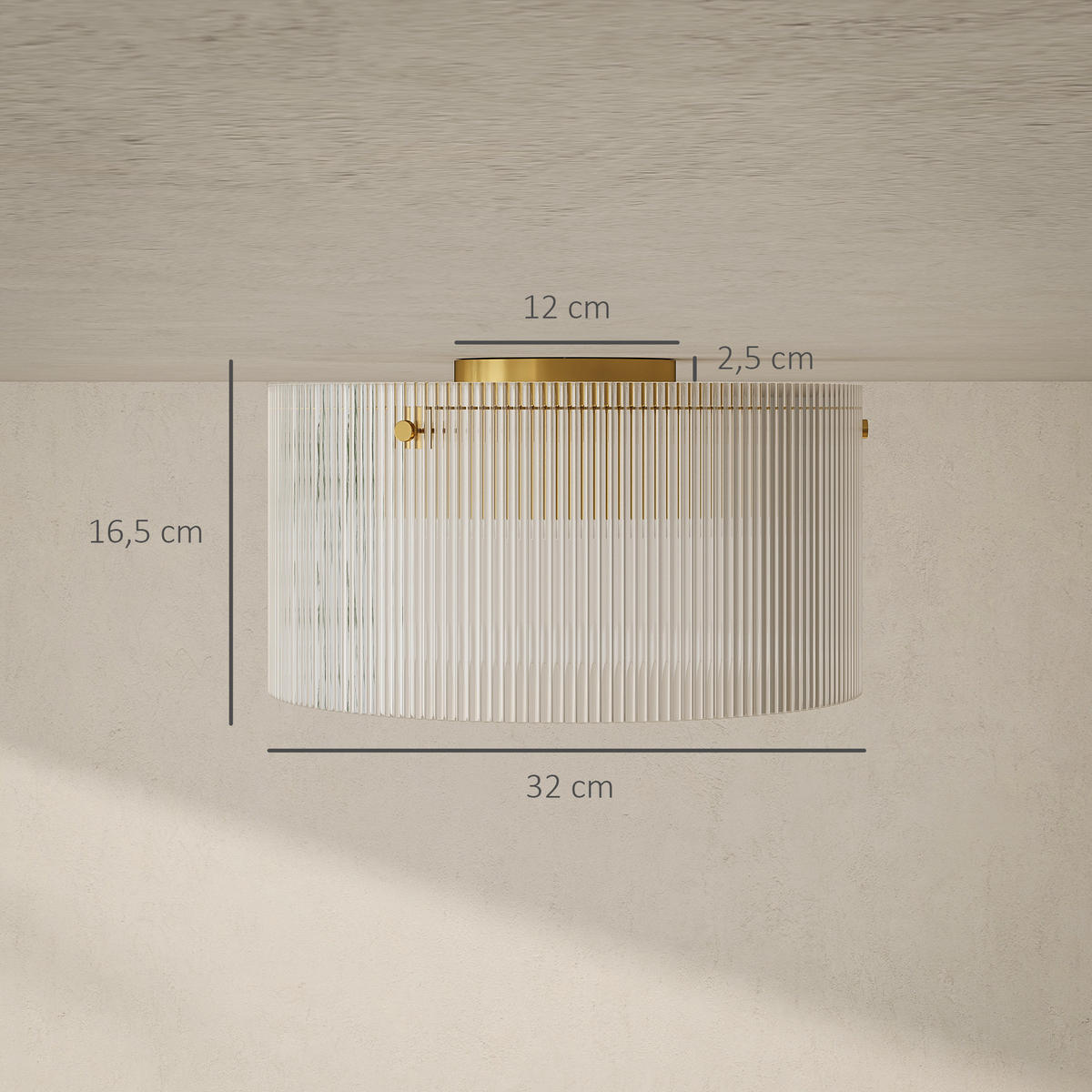 DECKENLAMPE, Runde Deckenleuchte mit E27 Fassung für Schlafzimmer - Transparent, Metall (32/32/16.5cm) - HOMCOM