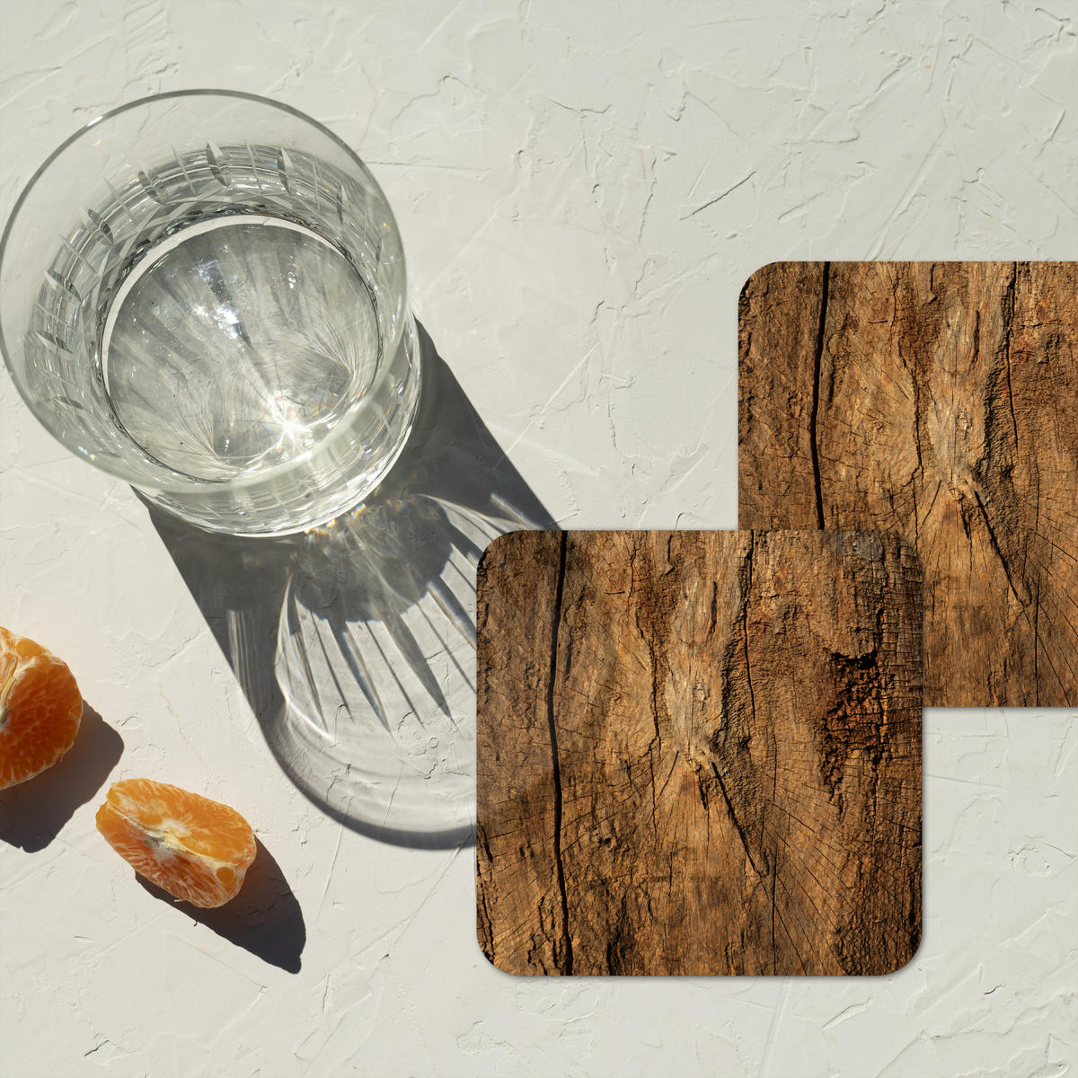 GLASUNTERSETZER 6er-Set Baumstamm - Holz - Textur 10x10 cm - Wildeiche, Naturmaterialien (10/0.2cm) - MuchoWow