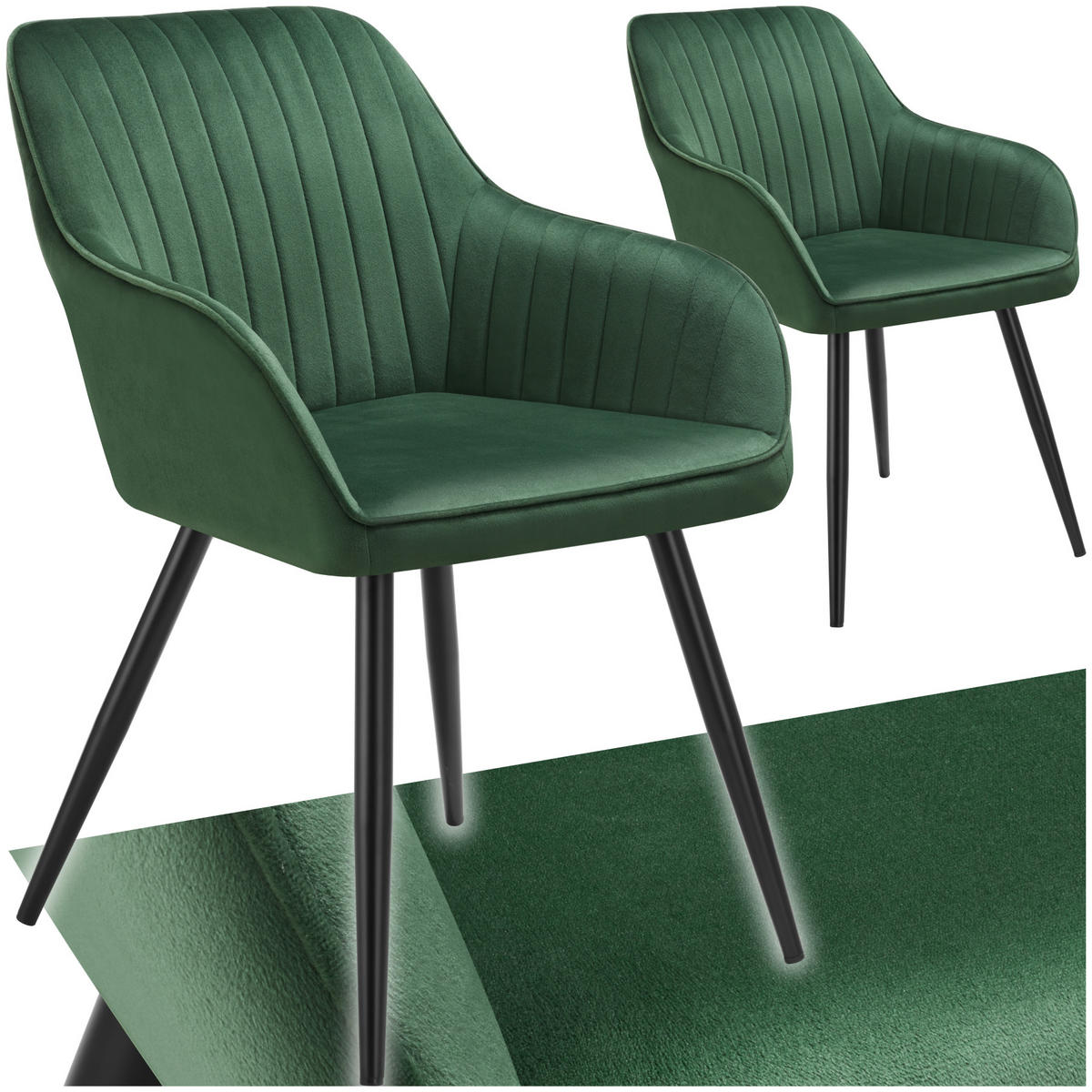 ESSZIMMERSTUHL 2er Set Marilyn 58 x 62 x 82 cm dunkelgrün/schwarz - Dunkelgrün/Schwarz, Metall (58/82/62cm) - tectake