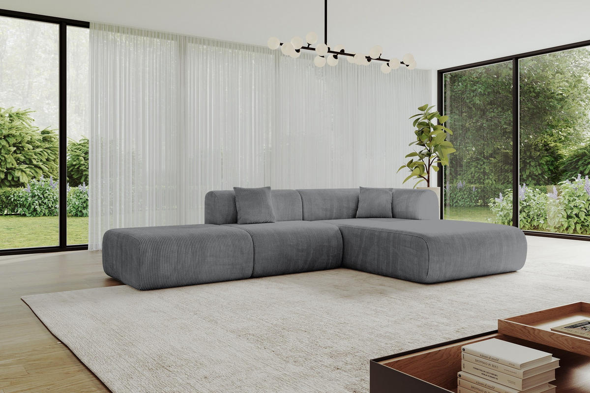 ECKSOFA Ottomane Rechts OVLY-L 289x176x71 Dunkelgrau Cord - Dunkelgrau/Anthrazit, Holzwerkstoff/Kunststoff (289/176cm) - ALTDECOR