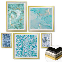 WANDBILDER 5er Set - 50x50 cm & 20x30 cm & 40x60 cm Goldrahmen - Pflanzenmuster große minimalistische Sonnen - Goldfarben, Kunststoff (40/60cm) - ArtPrintCave