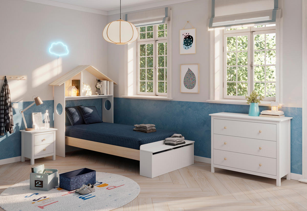 KINDERBETT Odessa Weiß 216/128/153 cm - Weiß, Holz (90/190cm) - Calicosy