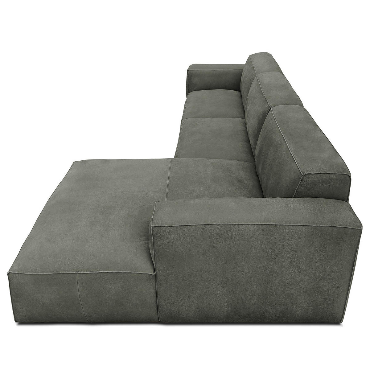 ECKSOFA mit Longchair - Anthrazit/Schwarz, Leder/Kunststoff (345/170cm) - home24