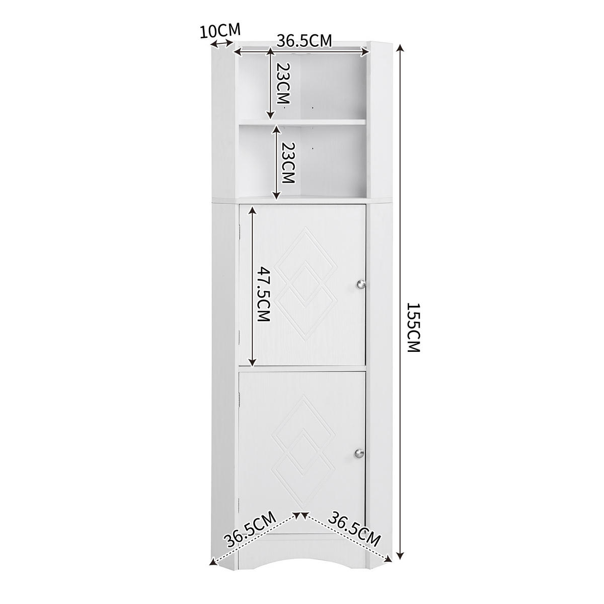 BADEZIMMERSCHRANK in Weiß mit Ablagefächern und offenen Fächern für Badezimmer, B36.5/T36.5/H155 cm - Weiß, Holzwerkstoff (36.5/155/36.5cm) - STILVORA
