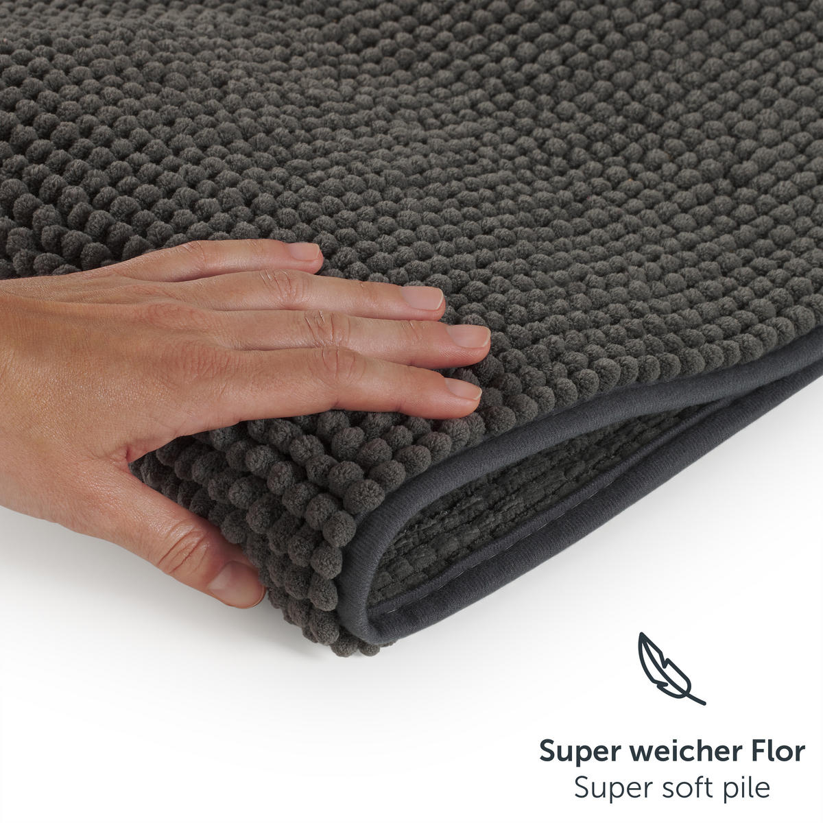 BADEMATTE Hochflor Chenille, 60x120 cm, Dunkelgrau - Dunkelgrau, Textil (60/120cm) - Blumtal