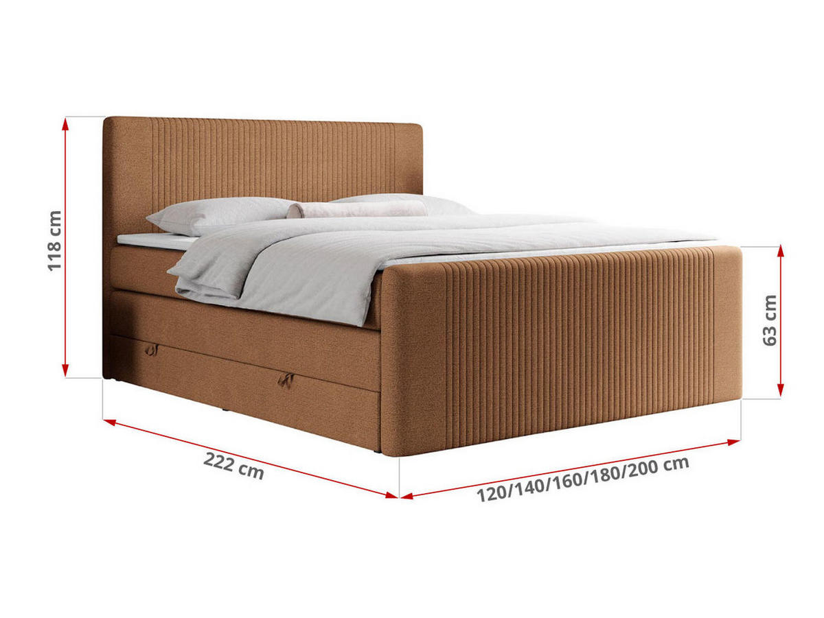BOXSPRINGBETT KING DOREN 180/200 Orange Struktur - H3 - Orange, Holz/Textil (180/200cm) - MKS