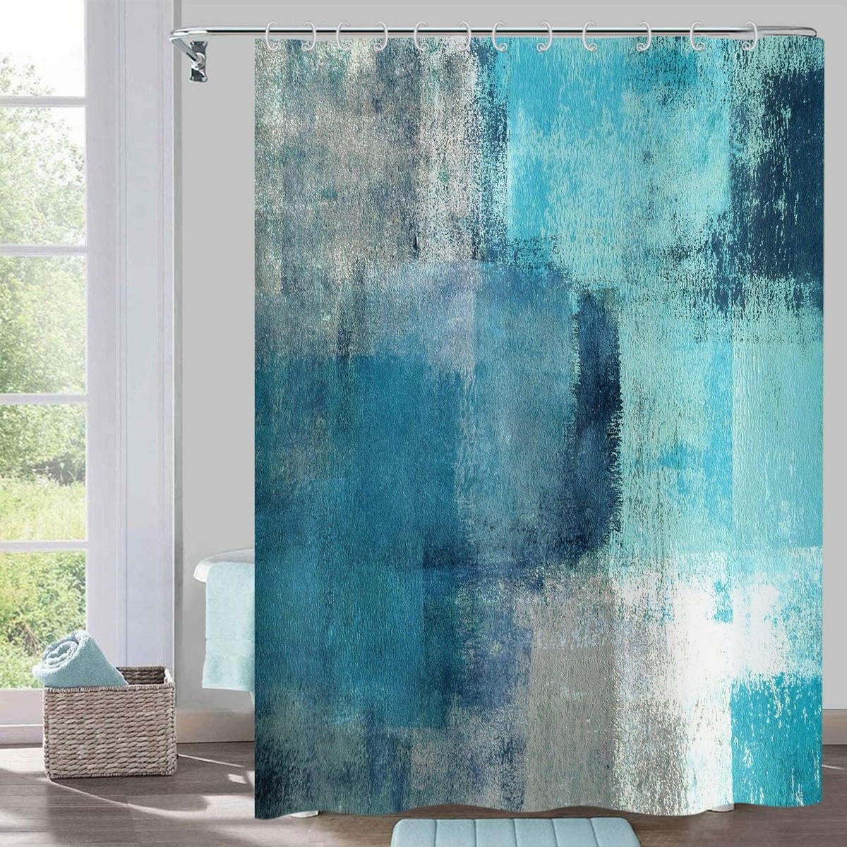 DUSCHVORHANG Türkis abstrakt modern Kunstwerk zeitgenössisch wasserdicht - Blau, Textil (180/180cm) - MCBOSON