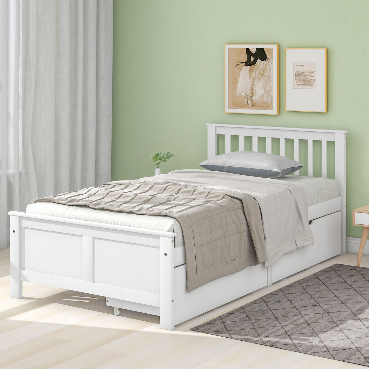 JUGENDBETT 90/200 cm in Weiß mit 2 Schubladen Kiefer Massivholz - Weiß, Holz/Holzwerkstoff (90/200cm) - CHICFURN