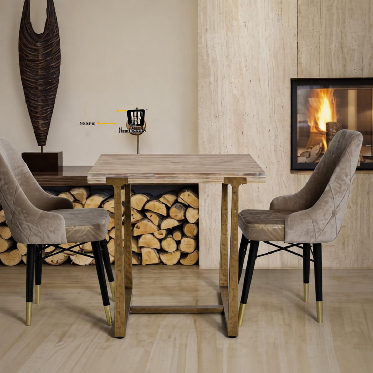 ESSTISCH Ankara, braun und goldfarben, MDF und Eisen, 80 x 80 x 76 cm - Goldfarben/Braun, Holzwerkstoff/Metall (80/80/76cm) - Mauro Ferretti
