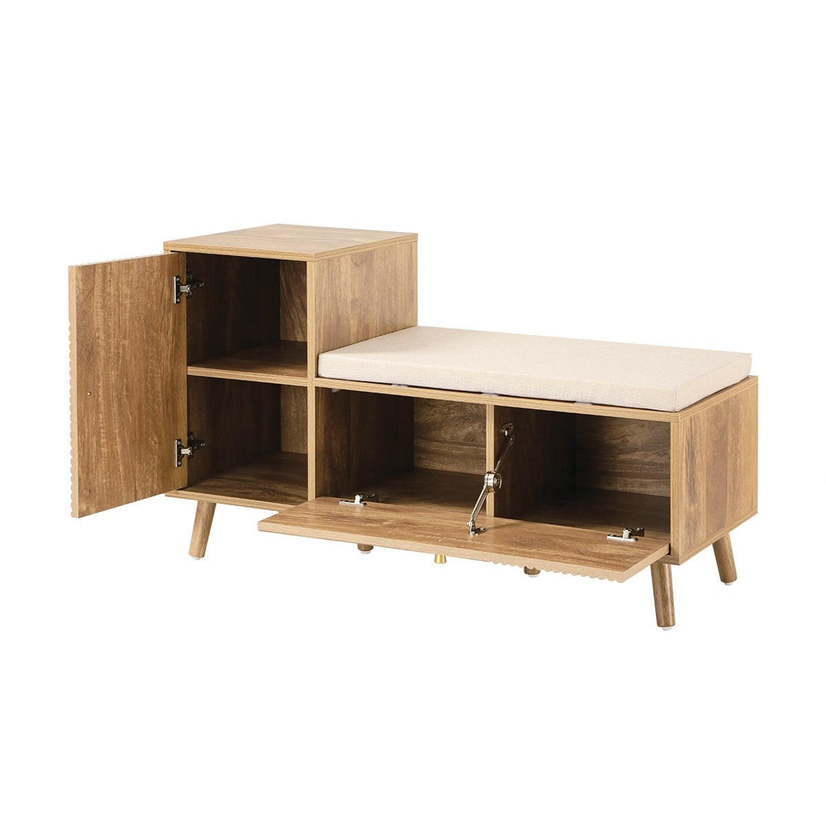 SCHUHBANK mit 2 Türen und lamellierten fronten L101/39/59 cm - Eschefarben, Holzwerkstoff (39/59/45cm) - Calicosy