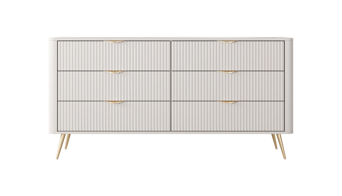 KOMMODE: 6 Schubladen, Kaschmir, goldene Beine, 163,2 x 81,2 x 38 cm - Kaschmir, Holzwerkstoff (163.2/81.2/38cm) - 3XE LIVING