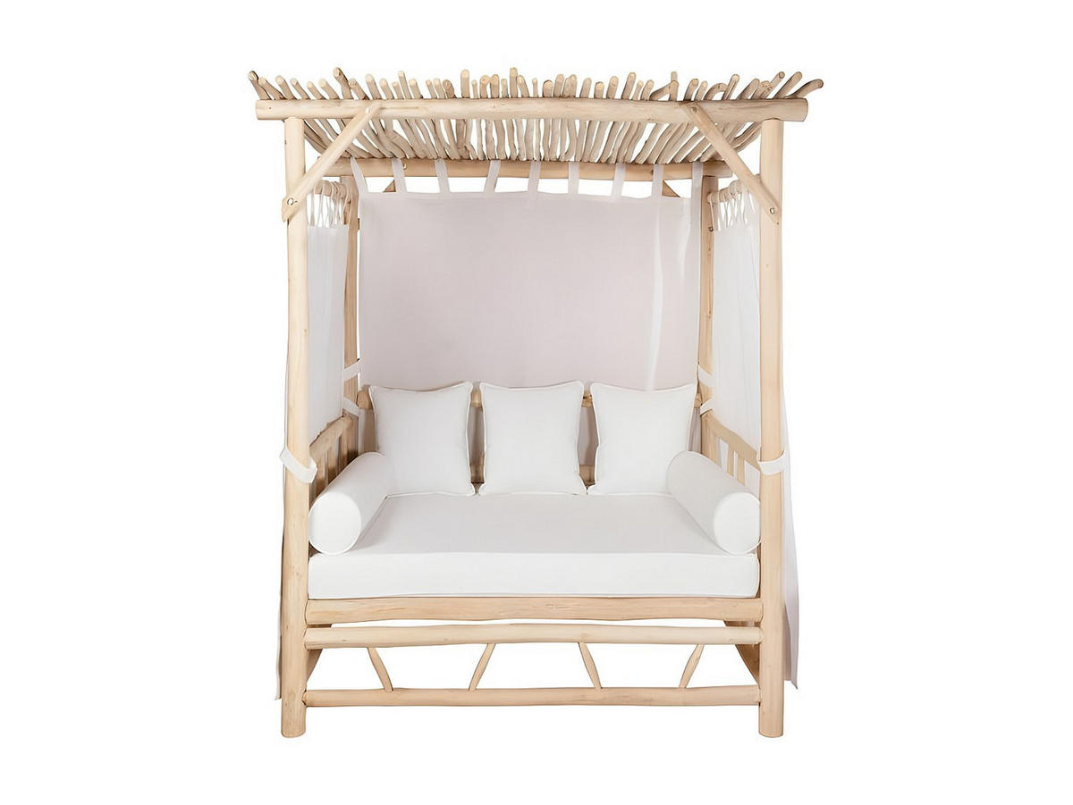 SONNENLIEGE - 2 -Sitzer - Teakholz - naturfarben hell, weiß - TULUM - Naturfarben, Holz (150/210/182cm) - Vente-Unique