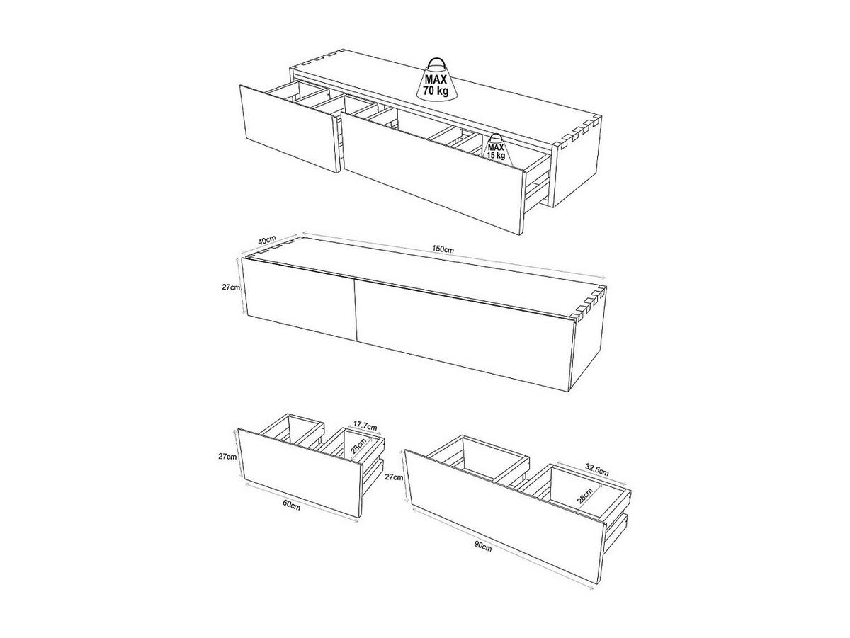 WASCHBECKENUNTERSCHRANK - 150cm x 40cm - Mindiholz - naturfarben hell - TIDORE - Naturfarben, Holz (150/27/40cm) - Vente-Unique