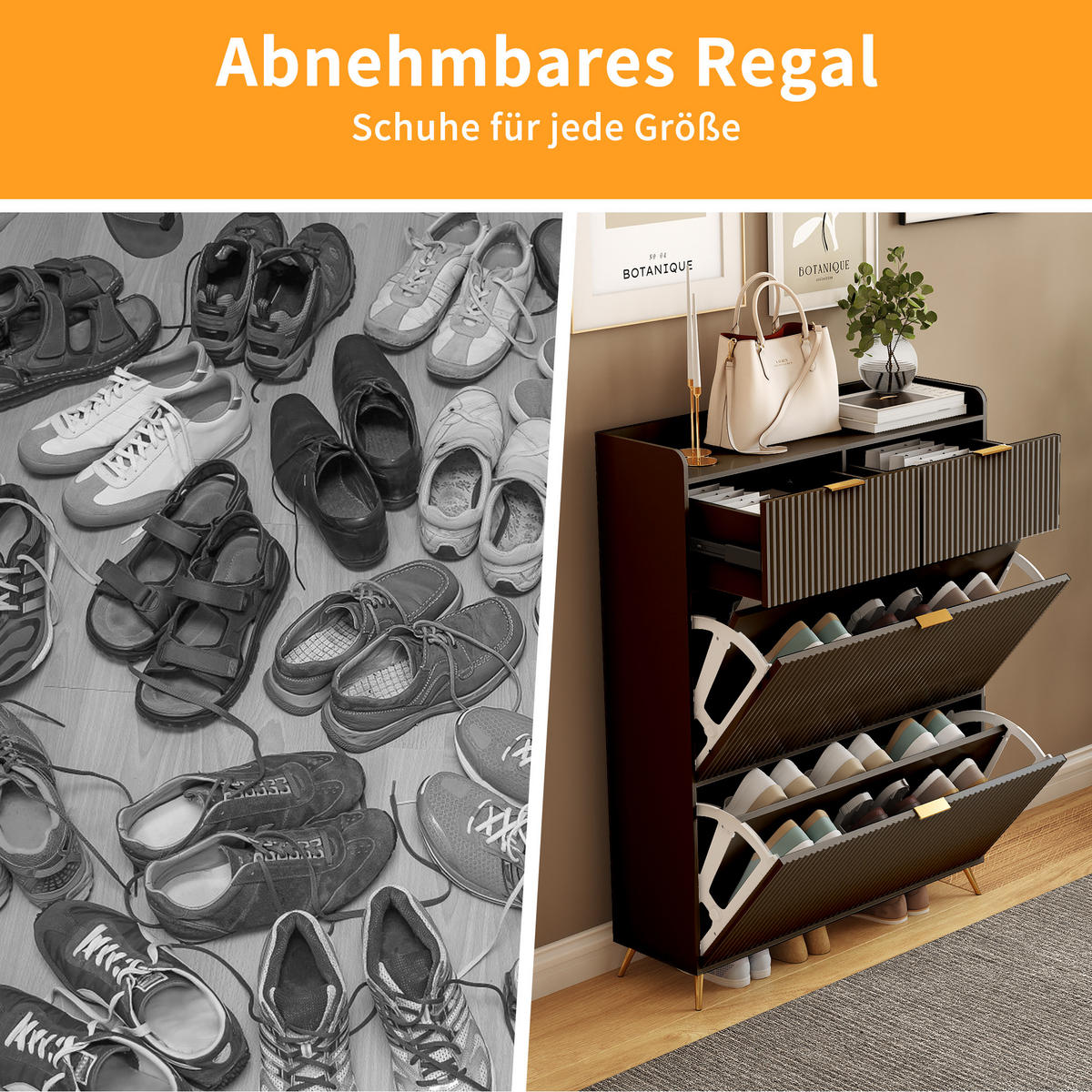 SCHUHSCHRANK 80x24x110 cm Schubladen Trennwände Metallbeine schwarz - Schwarz, Holz (80/110/24cm) - Fortuna Lai