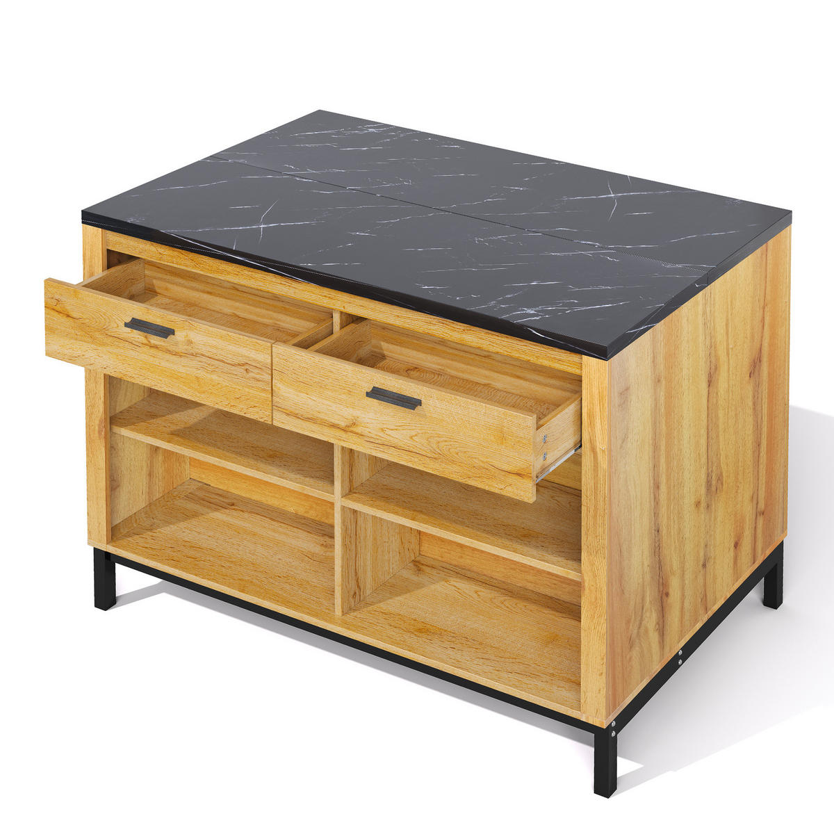 KÜCHENINSEL mit 2 Schubladen 120 x 75 x 90 cm Schwarz/Natur - Schwarz, Holz (75/90/120cm) - Beauniv
