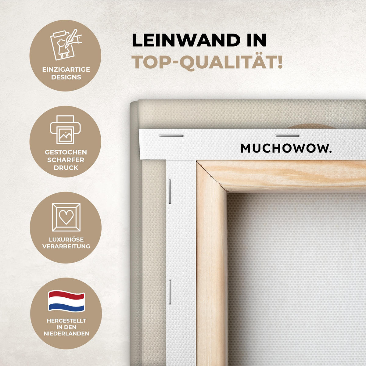 LEINWANDBILD Japandi - Landschaft - Beige Wandbild Wohnzimmer 50x50 cm - Cognac, Textil (50/50cm) - MuchoWow