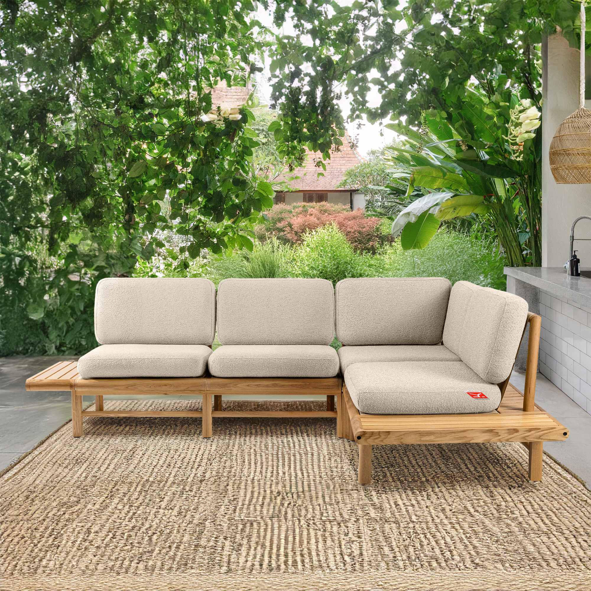 LOUNGESOFA ATREDA rechts - Creme, Holz/Textil (245/74/175cm) - KONSIMO®