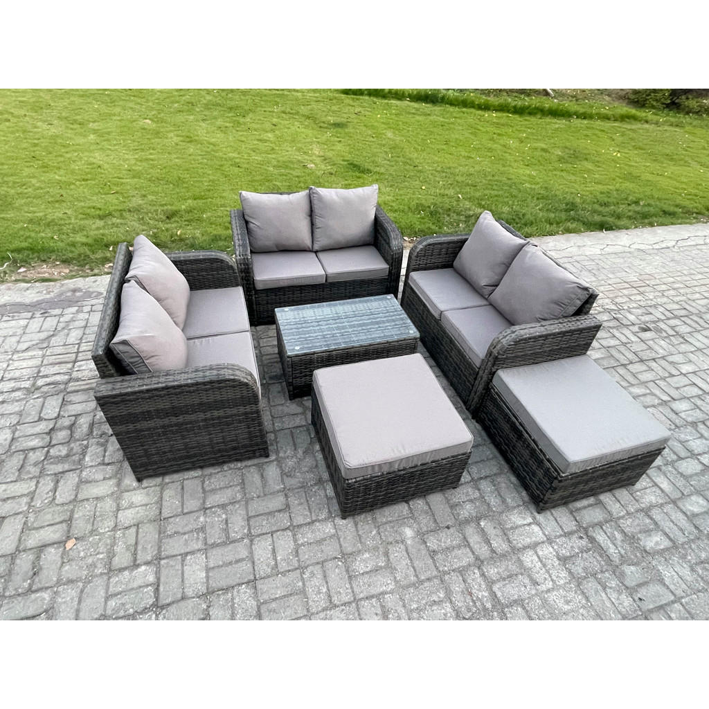 Thumbnail - Fimous Gartenmöbelgarnitur, Dunkelgrau, Metall, Kunststoff, Glas, 8-Sitzer, Füllung: Schaumstoff, rechteckig, Loungemöbe...