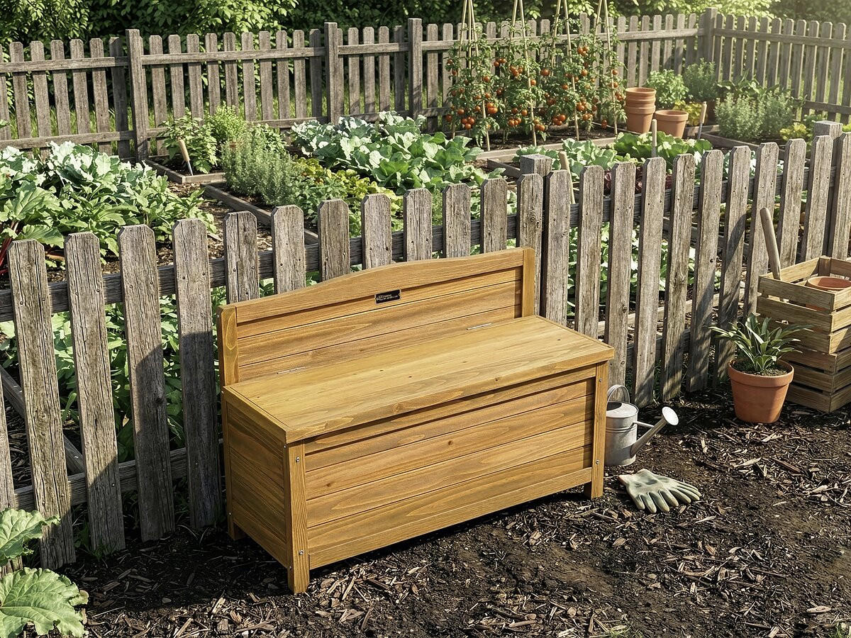 TRUHENBANK Ben Braun - Braun, Holz (90/60/33cm) - Habitat Garten