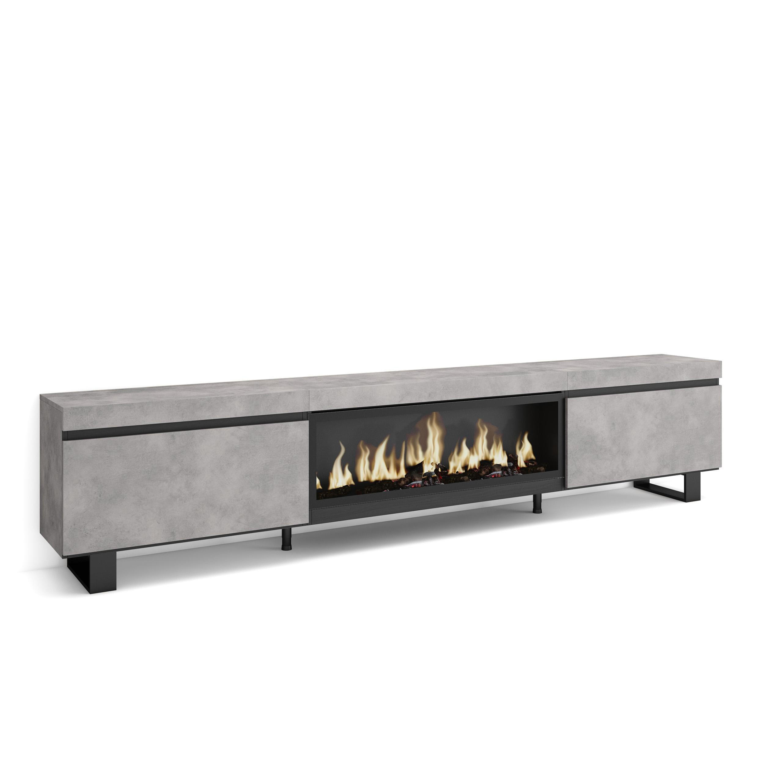 TV-SCHRANK Lowboard, Elektrokamin XXL, zementgrau, 267/35/57cm - Grau, Holzwerkstoff (267/57/35cm) - Skraut Home