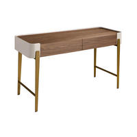 SCHREIBTISCH Schreibtisch in Nussbaum, Beige und goldfarbenem poliertem Stahl 140/50/76 cm - Walnussfarben, Holzwerkstoff/Metall (50/140/76cm) - ANGEL CERDA