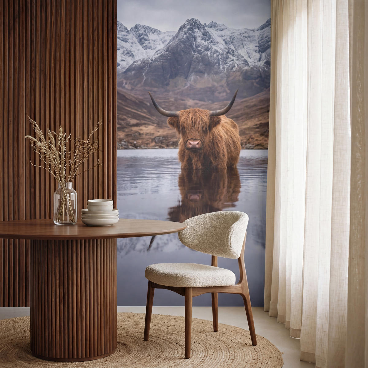 TAPETE - Schottischer Hochländer - Braun - Wasser - 120x260 cm - Braun, Papier (120/260cm) - OnlyWow