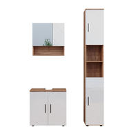 BADMÖBEL-SET Irma Weiß Hochglanz/Goldkraft Eiche 3 Teile mit Hochschrank - Weiß Hochglanz/Eiche Wotan, Holzwerkstoff (80/58.6/41cm) - Vicco