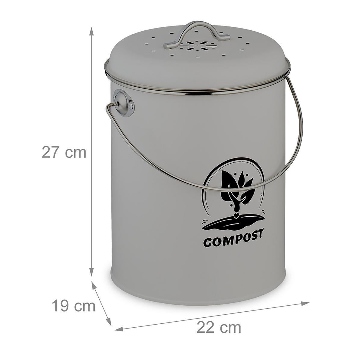 KOMPOSTOVÝ kôš - sivá, kov/textil (22/27/19cm) - Relaxdays
