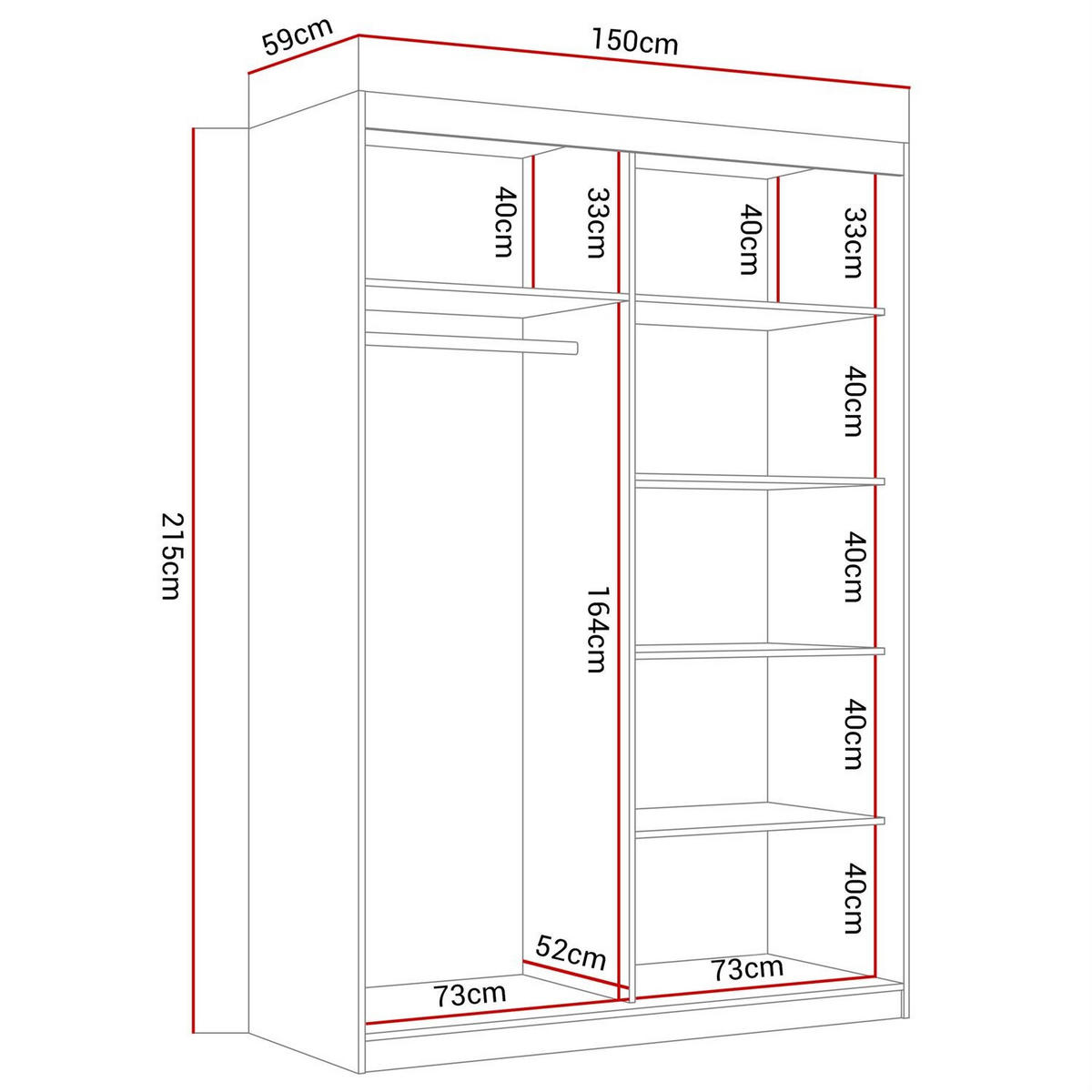 KLEIDERSCHRANK CAMARO II PLUS Kaschmir mit Spiegel 150 cm - Kaschmir, Holzwerkstoff (150/215/59cm) - Lookway