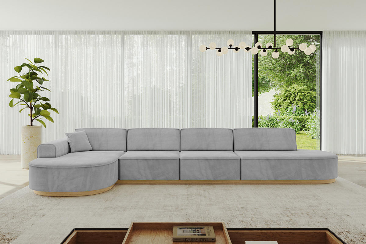 ECKSOFA Ottomane Links MARI-L3-v2 - 413x171x83 cm Grau Velours - Grau, Holzwerkstoff/Textil (413/171cm) - ALTDECOR