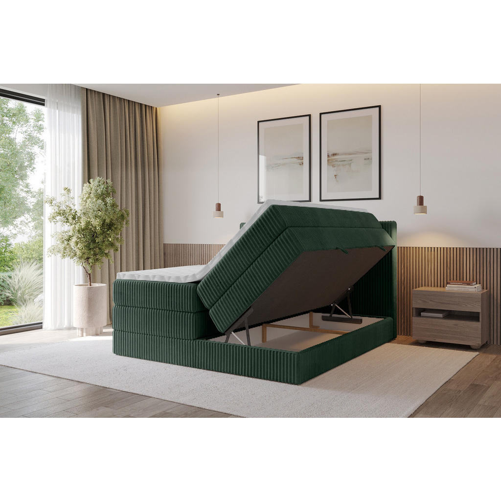 Thumbnail - Altdecor Boxspringbett, Dunkelgrün, Holzwerkstoff, H3 + H4, Höhe ca. 38 cm, 180x200 cm, Schlafzimmer, Betten, Boxspringb...